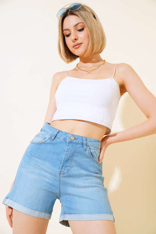 Short En Jean Double Jambe Bleu Clair