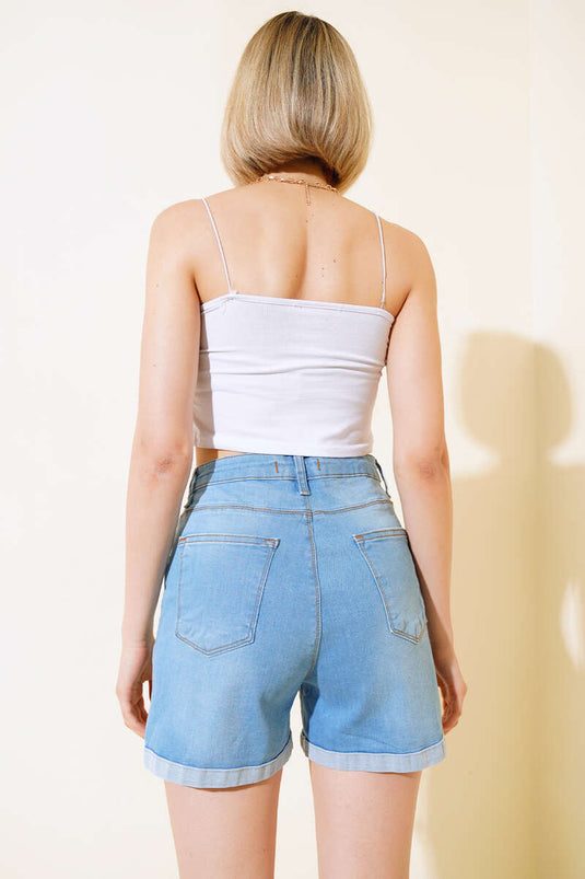 Short En Jean Double Jambe Bleu Clair