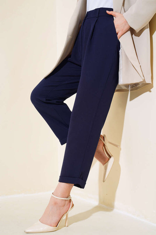 Duble Paça Pileli Pantolon Lacivert