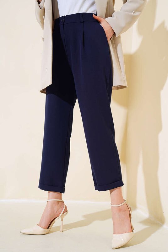 Duble Paça Pileli Pantolon Lacivert