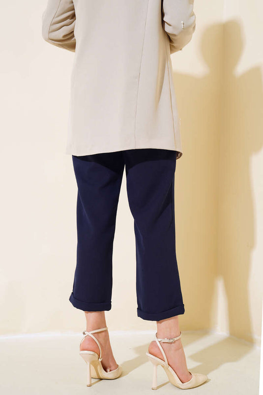 Duble Paça Pileli Pantolon Lacivert