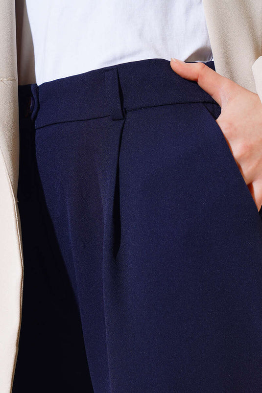 Duble Paça Pileli Pantolon Lacivert