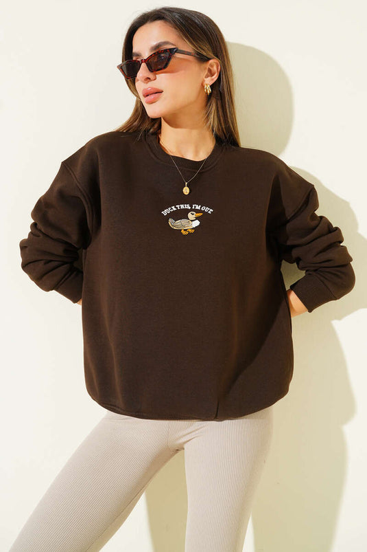 Sweat-shirt brodé canard, café