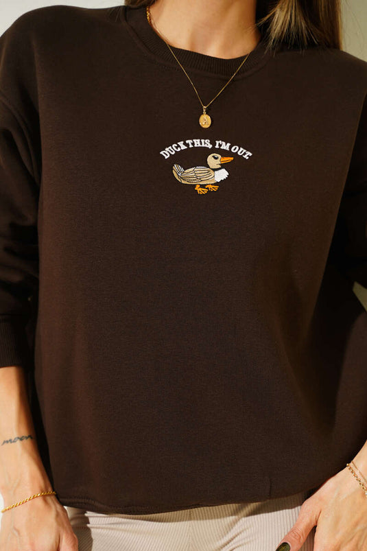 Sweat-shirt brodé canard, café