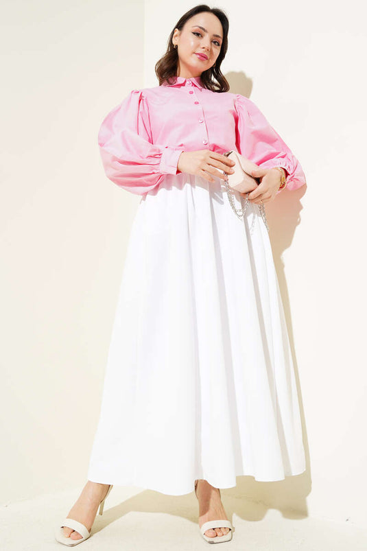 Balloon Sleeve Short Shirt Fuchsia