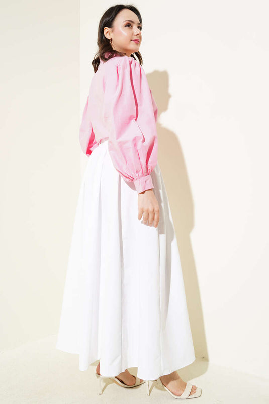 Balloon Sleeve Short Shirt Fuchsia