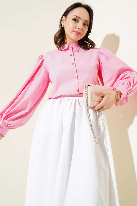 Chemise courte à manches ballon fuchsia