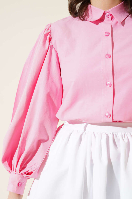 Chemise courte à manches ballon fuchsia