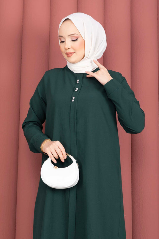 Ensemble tunique et pantalon avec bouton, couleur émeraude