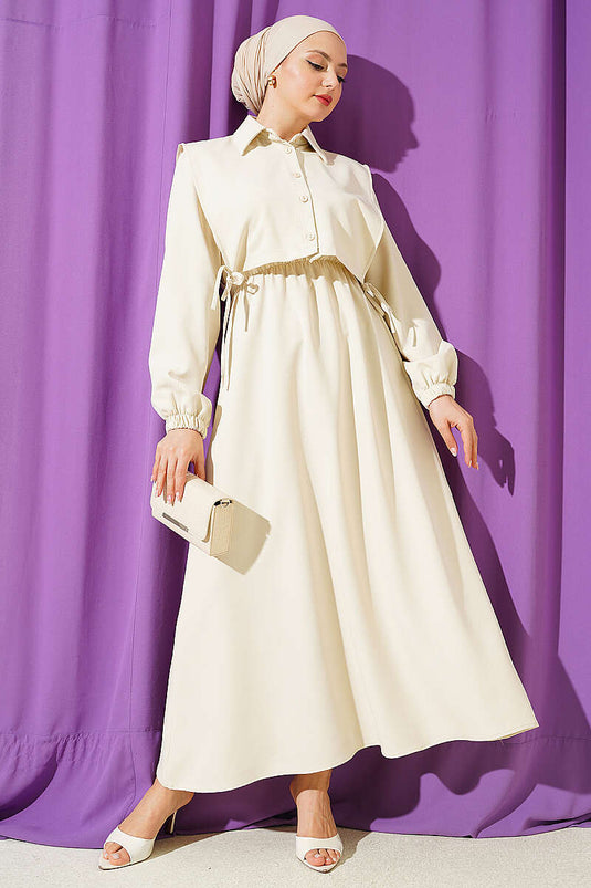 Robe double avec boléro, taille élastique, beige