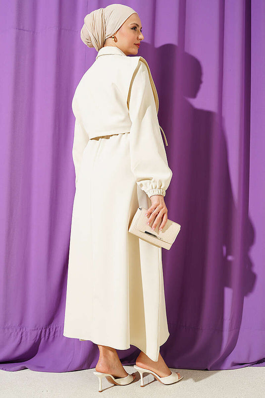 Robe double avec boléro, taille élastique, beige