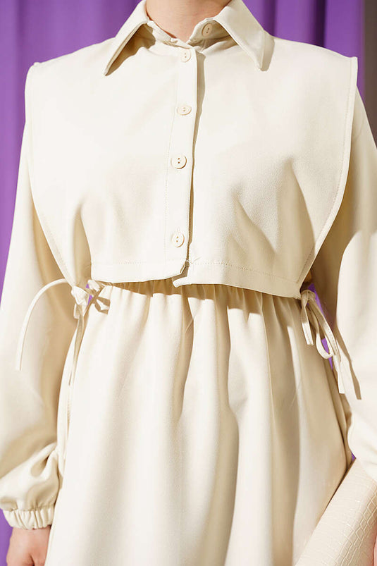 Robe double avec boléro, taille élastique, beige