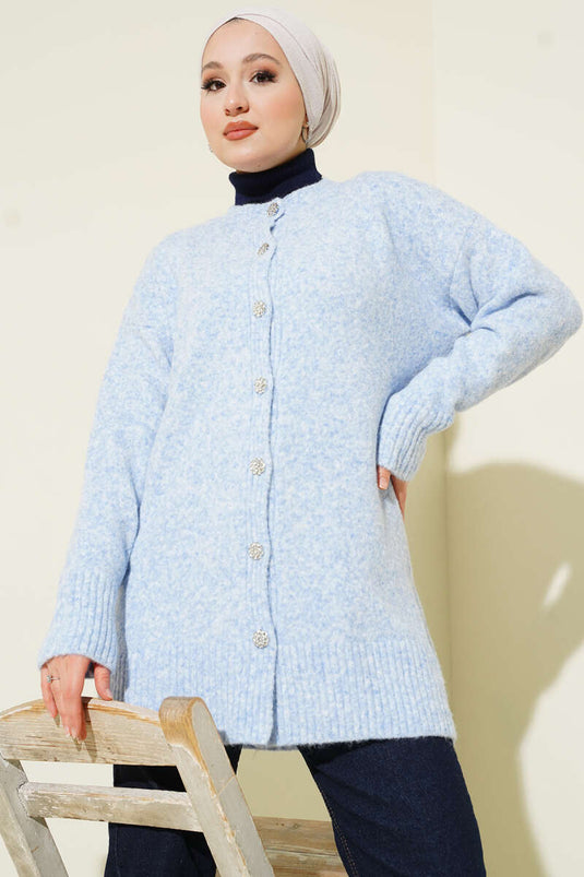 Basic-Strickcardigan mit Knopfdetails, blau