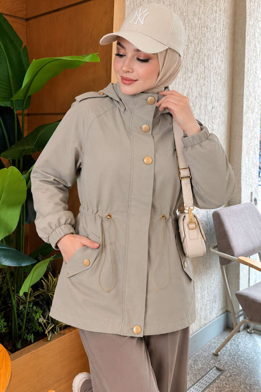 Trench Coat Con Cintura E Dettagli Bottoni In Verde Salvia