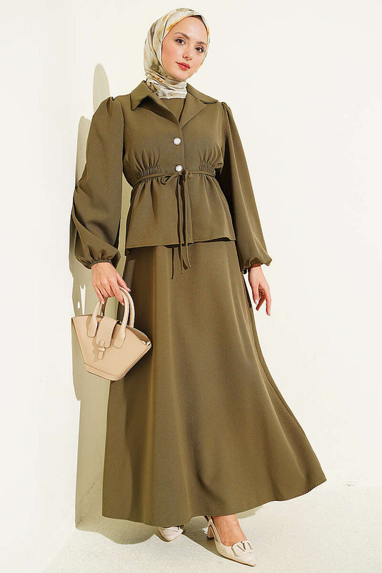 Kaki Anzug Mit Knopf-Details Und Jacke