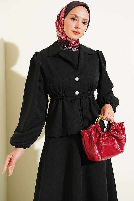 Black Button-Detail Suit With Jacket