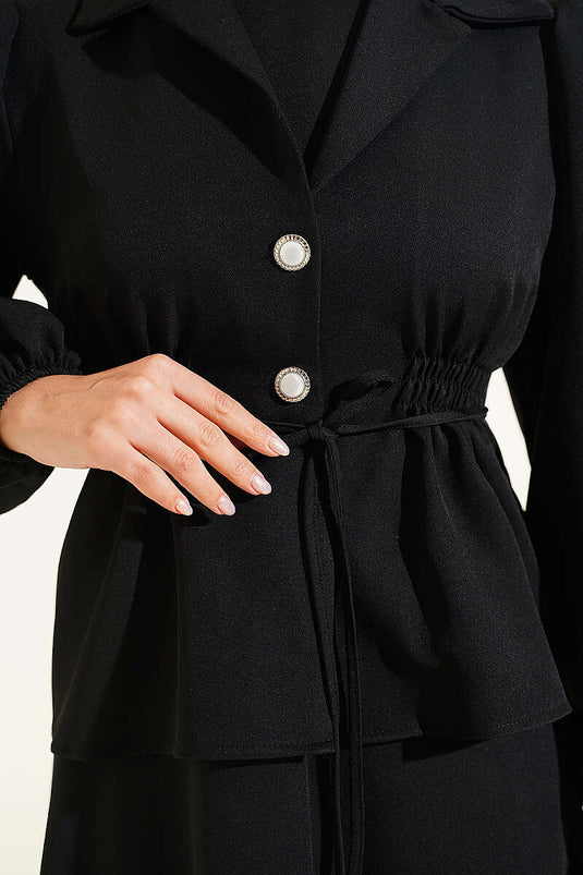 Black Button-Detail Suit With Jacket