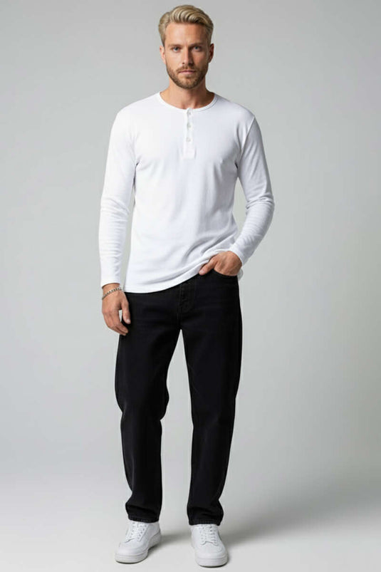 Button Detail Men's Sweatshirt White