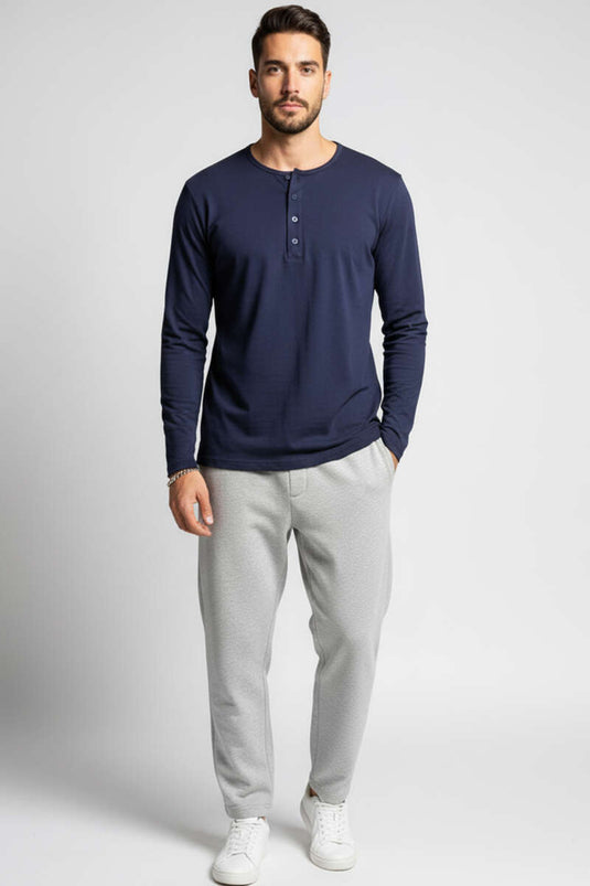 Button Detail Men's Sweatshirt Navy Blue