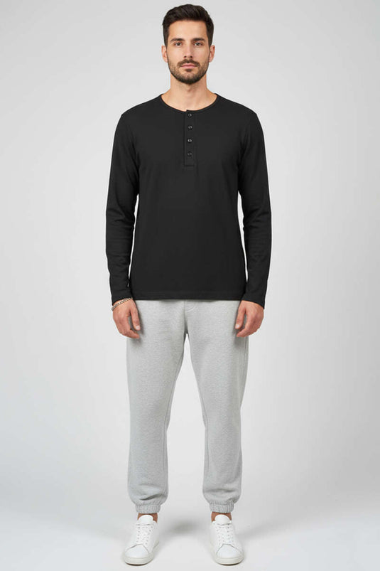 Button Detail Men's Sweatshirt Black