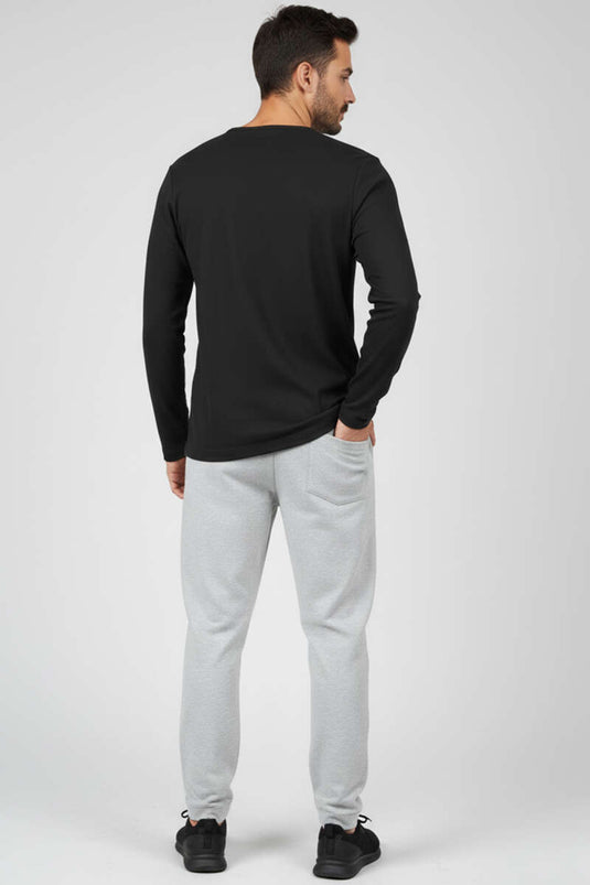 Button Detail Men's Sweatshirt Black
