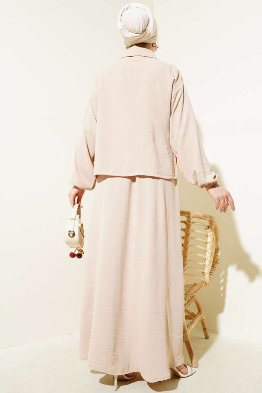 Ensemble gilet deux pièces Ayrobin beige à fermeture éclair et boutons décoratifs