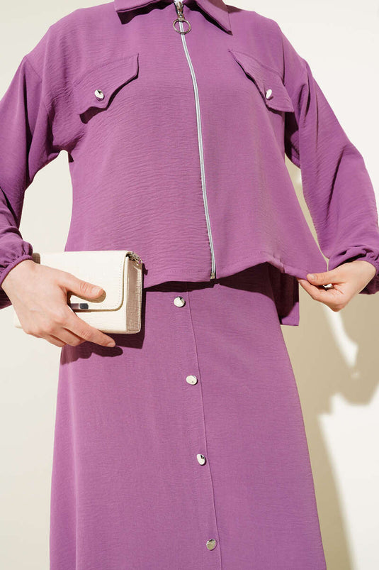 Ensemble deux pièces Ayrobin avec gilet et fermeture éclair à boutons, magenta