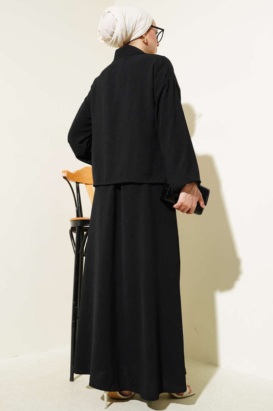 Ensemble deux pièces Ayrobin noir avec gilet zippé et boutons décoratifs