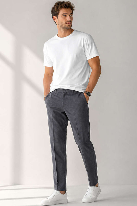 Düğme Detaylı Gabardin Erkek Pantolon Gri