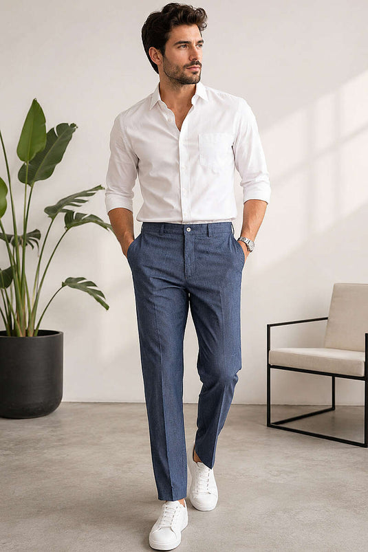 Düğme Detaylı Gabardin Erkek Pantolon Lacivert