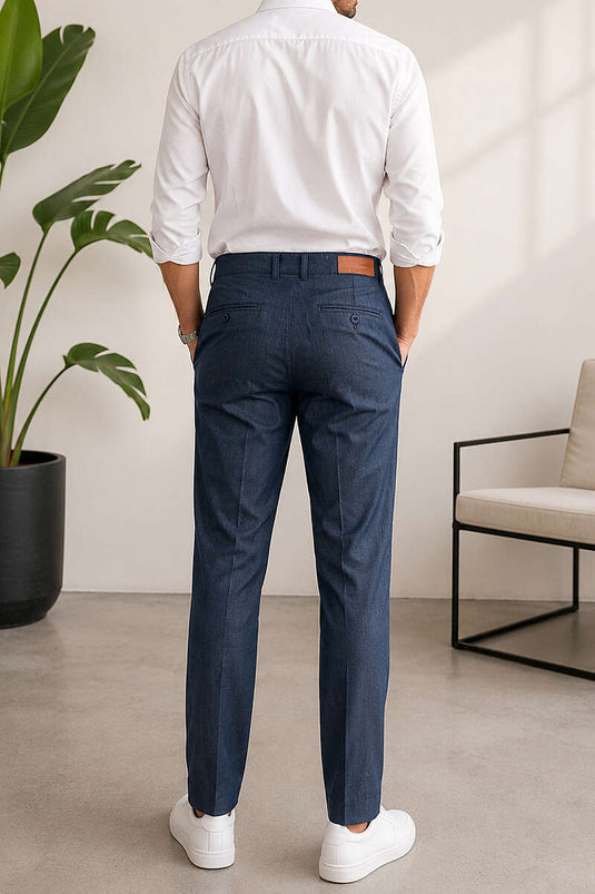 Düğme Detaylı Gabardin Erkek Pantolon Lacivert