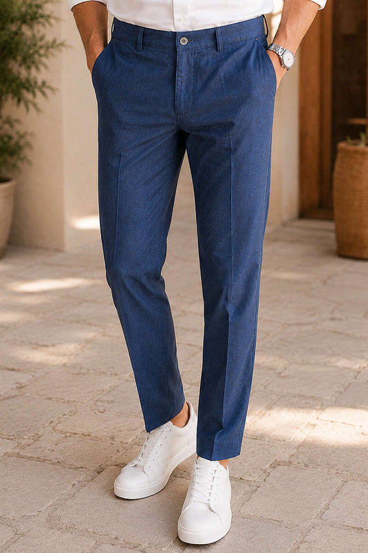 Düğme Detaylı Gabardin Erkek Pantolon Mavi