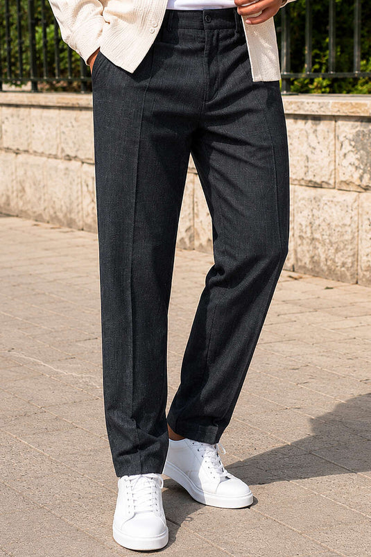 Düğme Detaylı Gabardin Erkek Pantolon Siyah