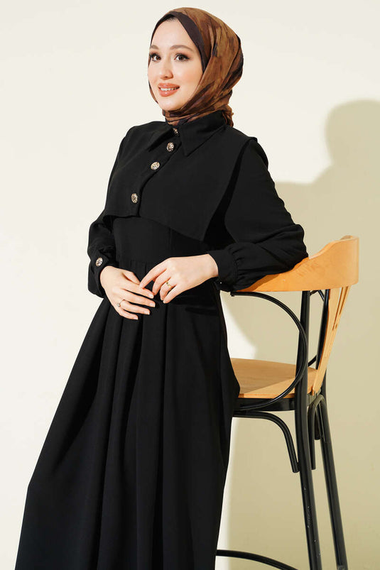 Abito Gilet con Dettaglio Bottoni Nero