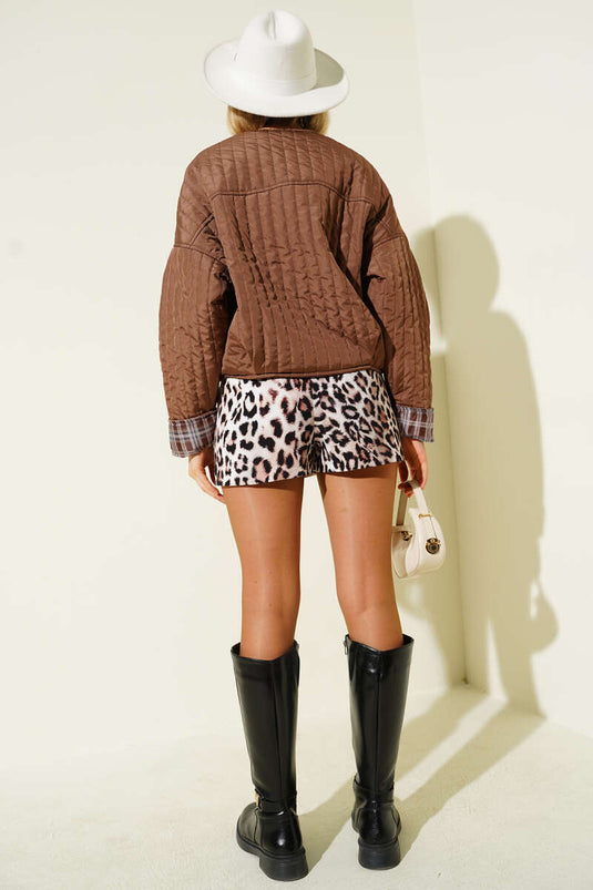 Giacca trapuntata con bottoni, marrone