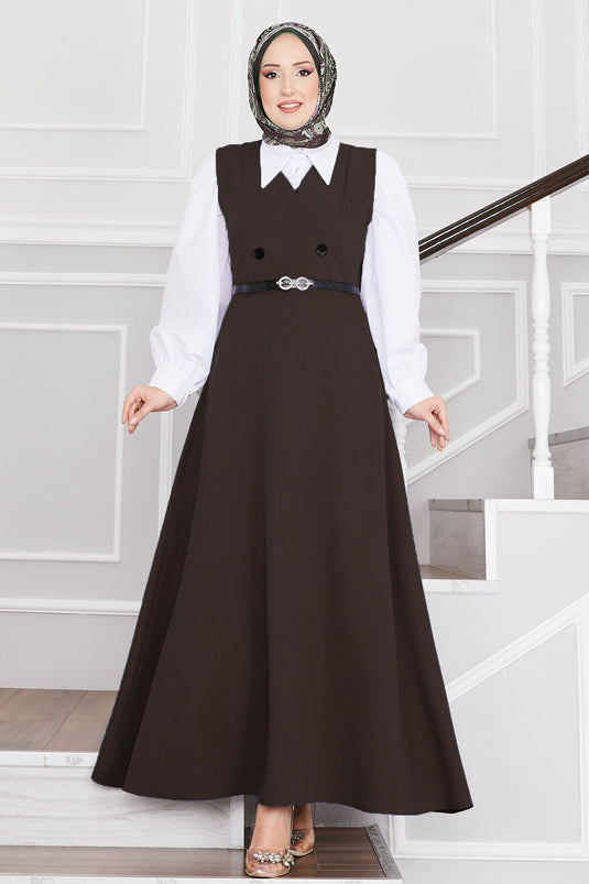 Gilet hijab ceinturé à boutons marron amer