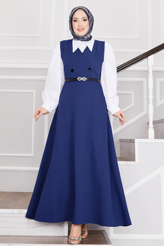 Gilet hijab ceinturé à boutons bleu