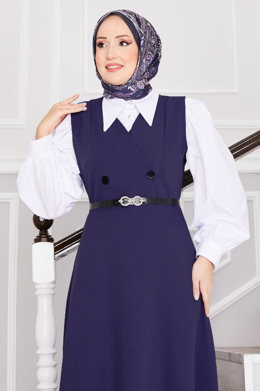 Gilet hijab ceinturé à boutons bleu marine clair