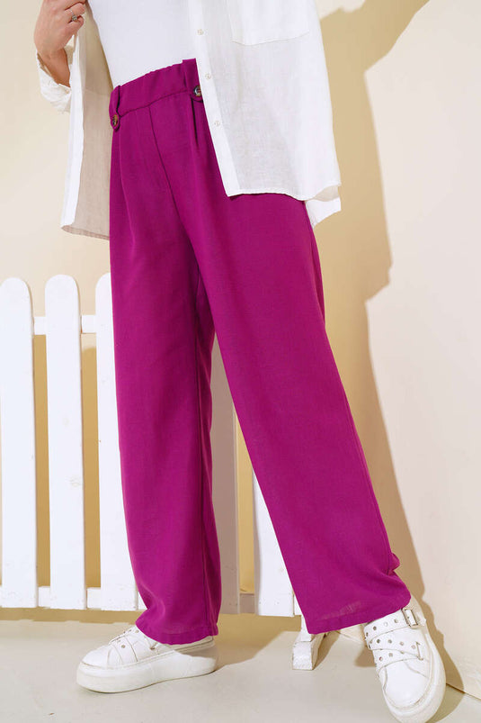 بنطلون فضفاض من الكتان بأزرار باللون البنفسجي