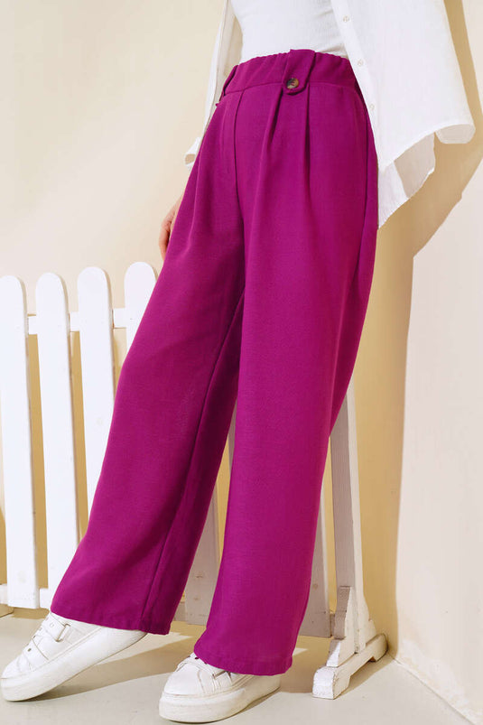 بنطلون فضفاض من الكتان بأزرار باللون البنفسجي
