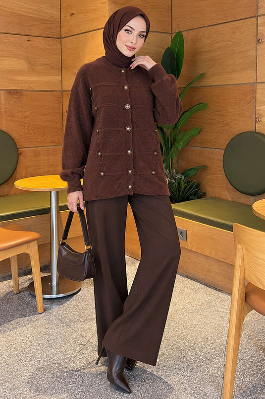 Knitted Cardigan Mit Knöpfen In Kaffee