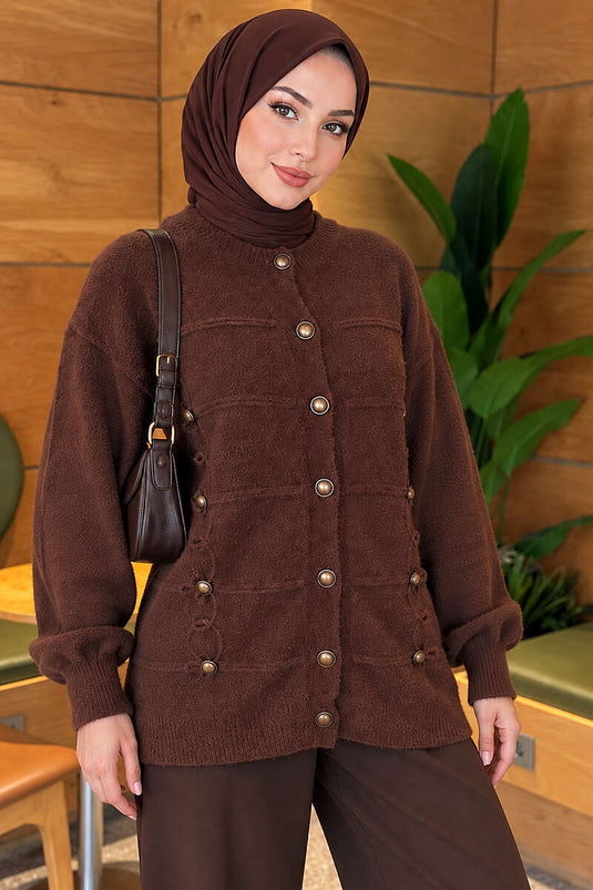 Knitted Cardigan Mit Knöpfen In Kaffee