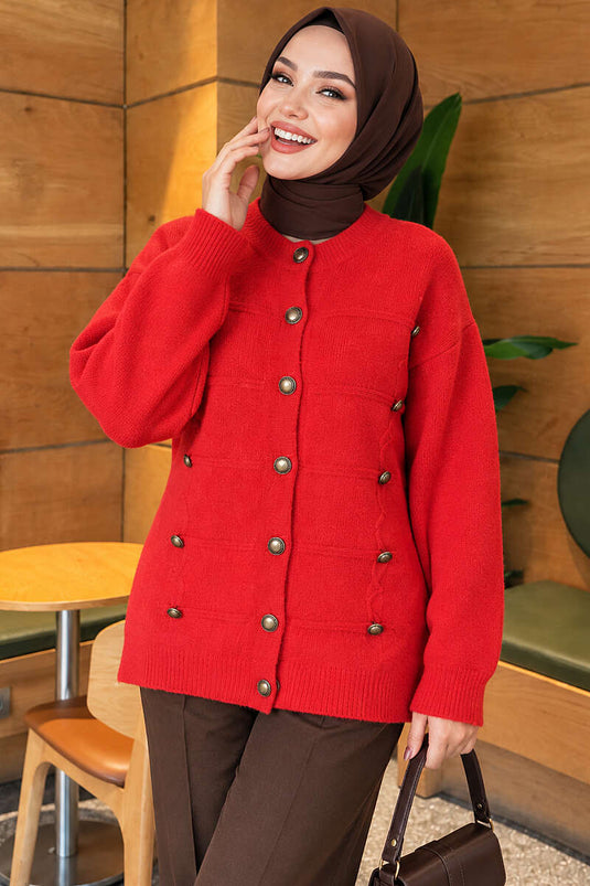 Rote Strickjacke Mit Knöpfen Und Bart