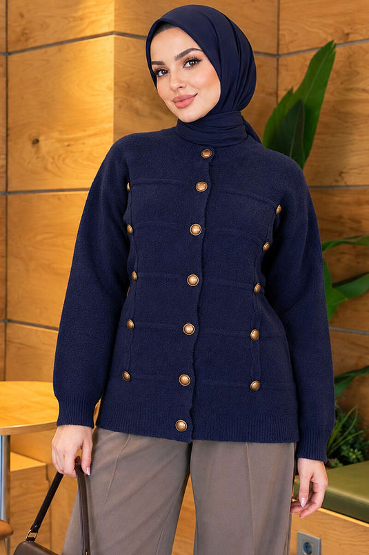 Cardigan Blu Navy Con Bottoni