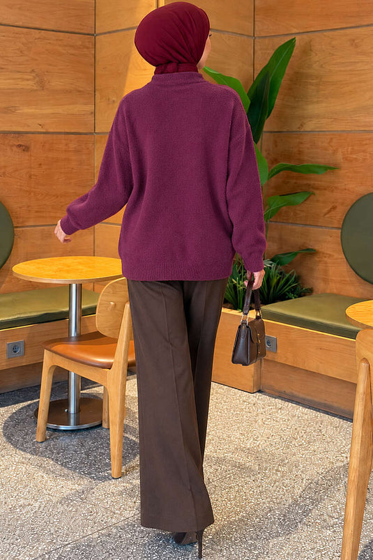 Cardigan Con Bottoni E Baffi In Prugna