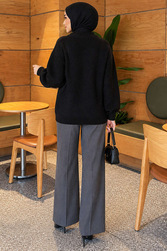 Schwarzer Cardigan Mit Knöpfen Und Bartmuster