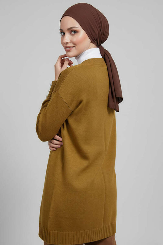 Button Detailed V-Neck Knitwear Cardigan Oil Green