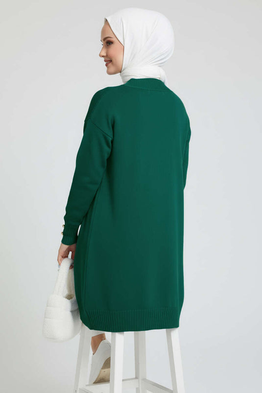 Gilet En Maille Vert Émeraude À Boutons Et Col En V