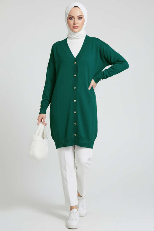 Gilet En Maille Vert Émeraude À Boutons Et Col En V