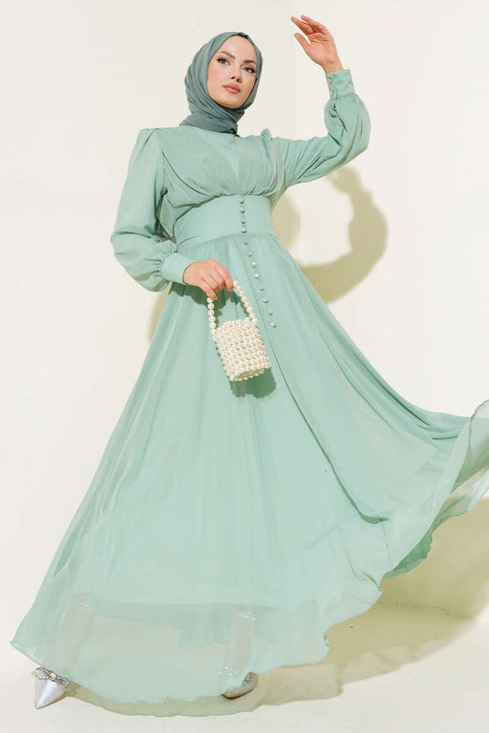 Chiffonkleid mit Knopfverzierung Mintgrün